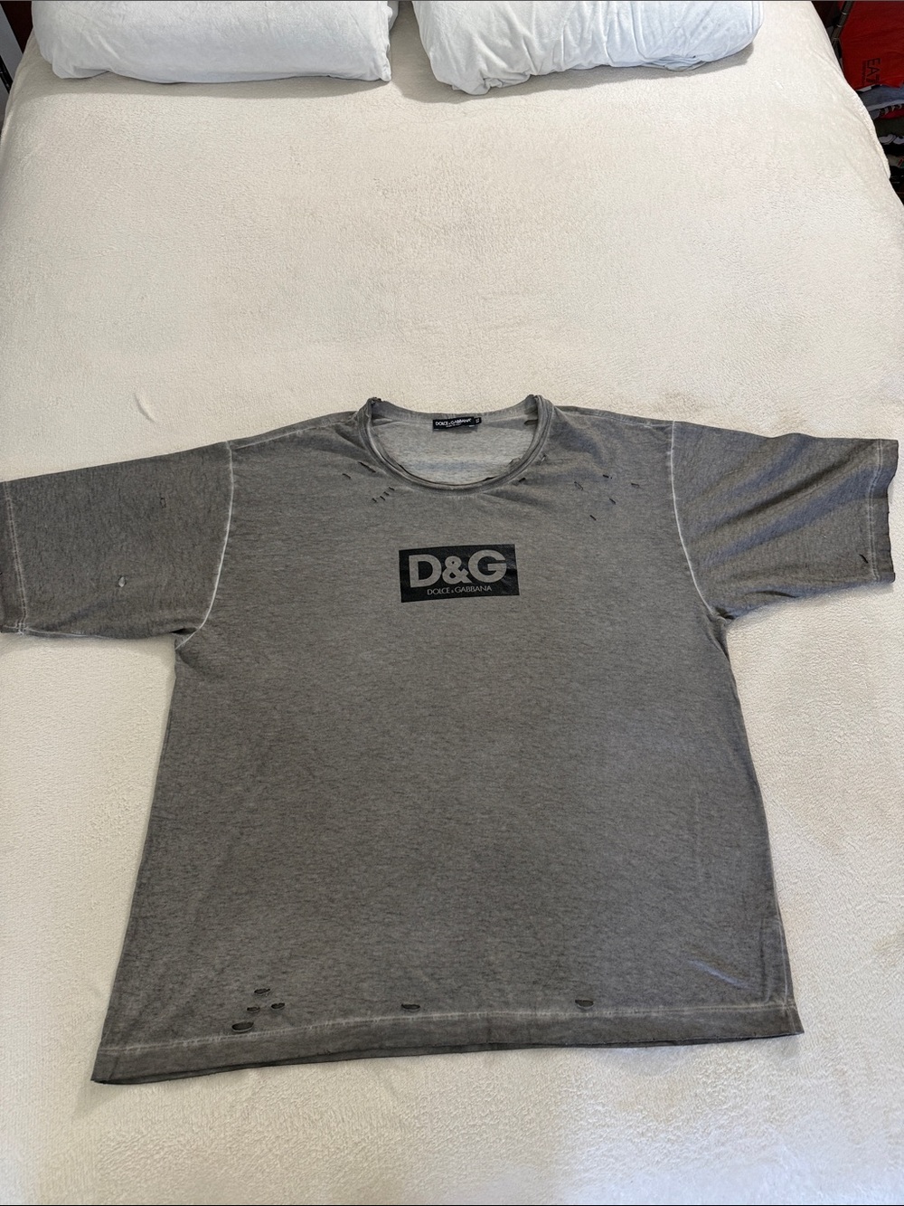 D&G distressed Charcoal Gray Logo Short Sleeve Tee